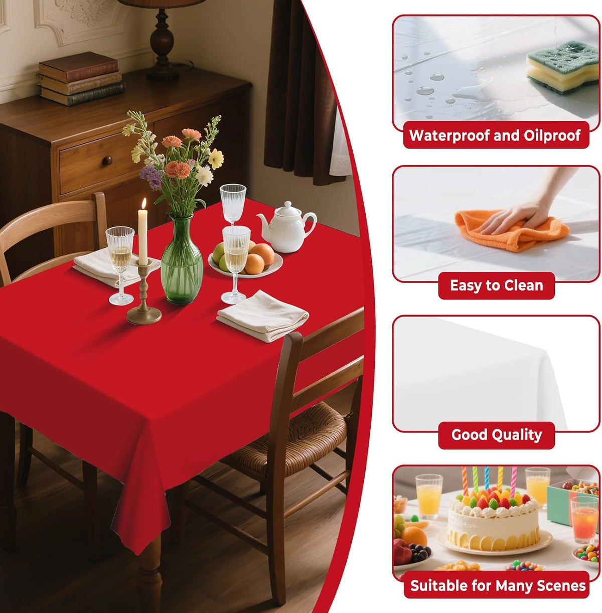 54IN X 320FT Plastic Table Cover Roll with Cutter Box, Cut to Size Plastic Ta...