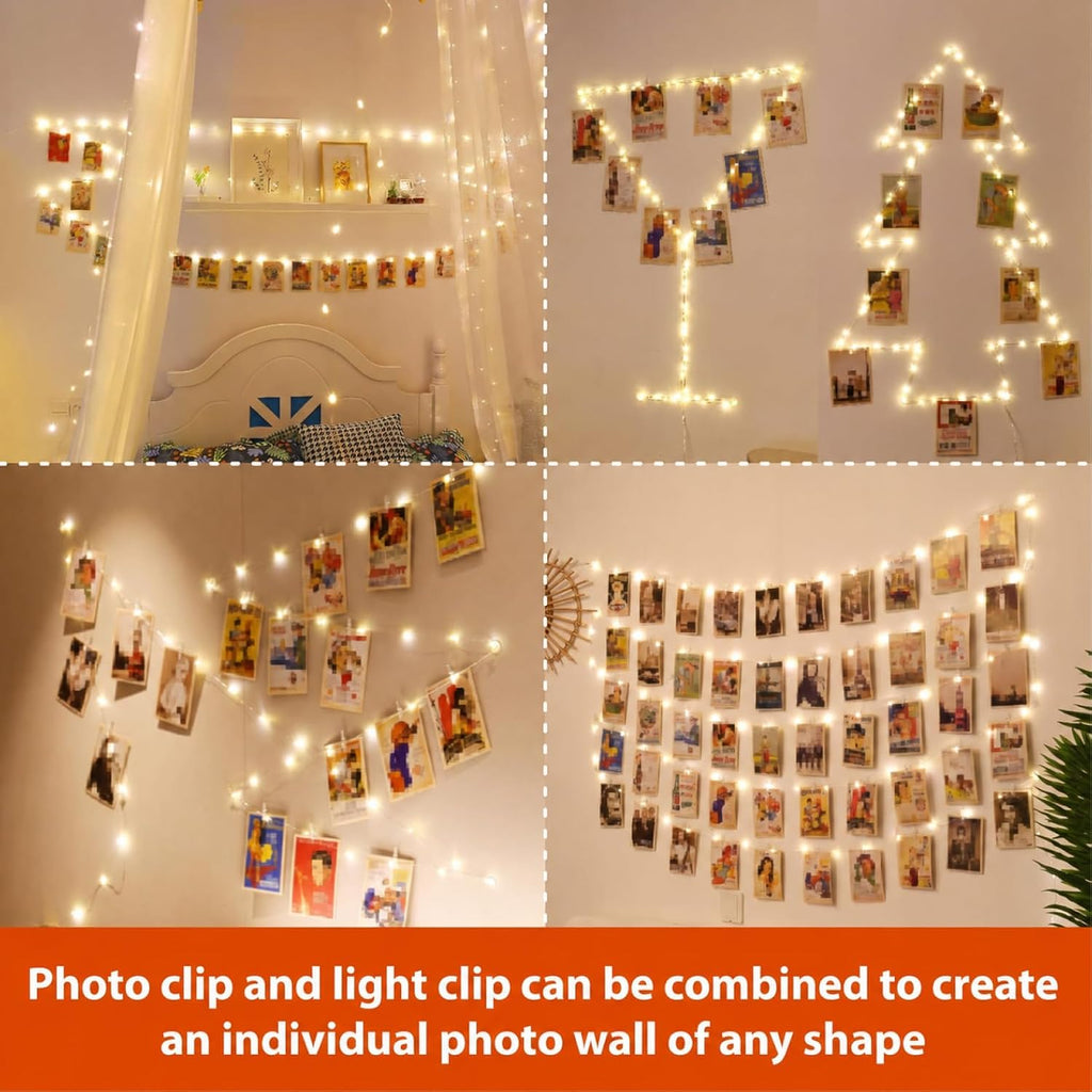 HXWEIYE 120LED Warm White 40Ft Fairy String Light with 52 Clear Clips & 12 Hooks, USB Powered, Waterproof, 8 Modes & Timer, Perfect for Indoor/Outdoor, Bedroom, Party, Wedding Decor
