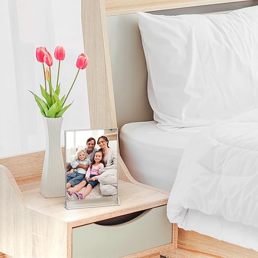 NIUBEE 6Pack 8.5x11 Clear Acrylic Sign Holder with Sliver Borders and Vertical Stand, Double Sided Table Menu Holders Picture Frames for Wedding Table Numbers, Photos