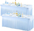 Wish Care 2 Pack Baby Blue Stretch Spandex Table Clothes for 4 Foot Rectangle Tables, 4FT Wrinkle Free Fitted Tablecloths Ruffles Design Table Cover for Party, Banquet, Wedding and Events
