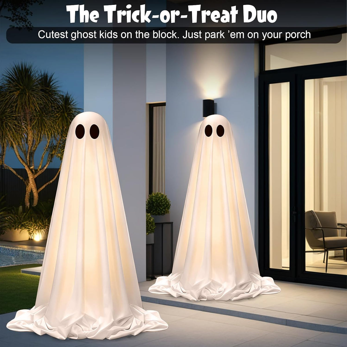 Halloween Decorations Outdoor Indoor, 2 Pack Light Up Cute Ghost Decoration S...