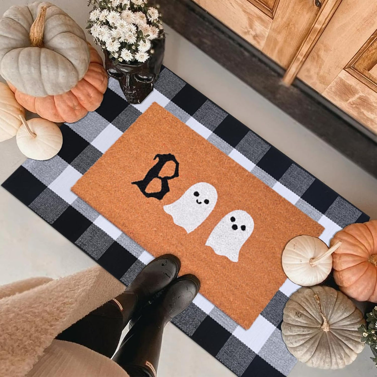 Halloween Door Mat Combo Set, Boo Ghost Coco Coir Welcome Doormat + 28" ...