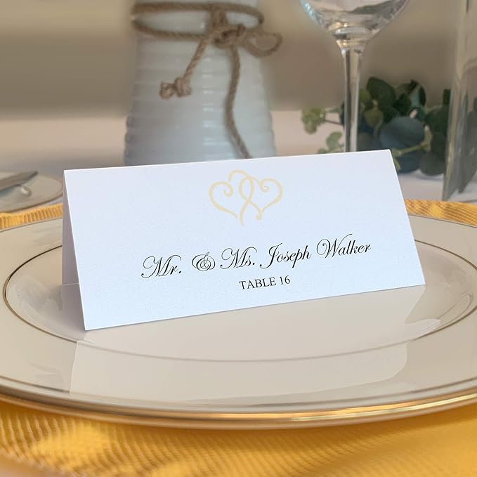 Linked Hearts Place Cards, Ivory (Choose Color), Set of 150, Pre-cut and Scored - Wedding, Party, Dinner, and Special Events - Made in the USA