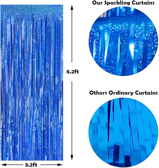 Foil Fringe Curtains Party Decorations - Melsan 3 Pack 3.2 x 8.2 ft Tinsel Curtain Party Photo Backdrop for Independence Day Decorations Birthday Party Baby Shower or Graduation Navy