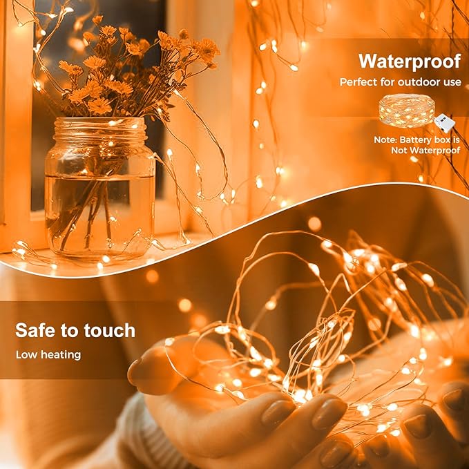 kolpop 30 Pack LED Fairy Lights Battery Operated, 7FT 20 LED Mini Twinkle String Lights Battery Powered Waterproof for Christmas Halloween Mason Jars Party (Orang)