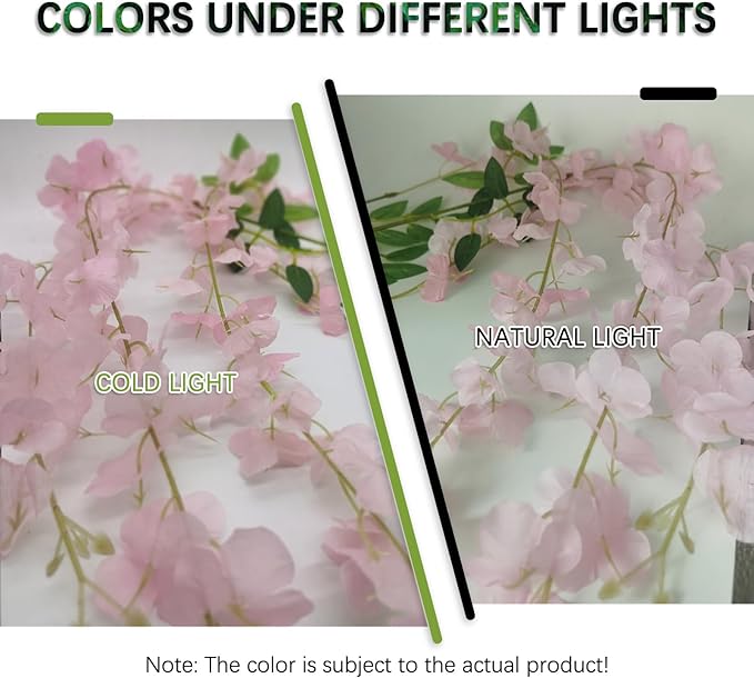 5 Pack Pink Wisteria Hanging Flowers Garland, 3.77 Feet Artificial Flower Vines, Fake Wisteria, Artificial Vines Hanging Garland for Backdrop Outdoor Yard Garden Decor