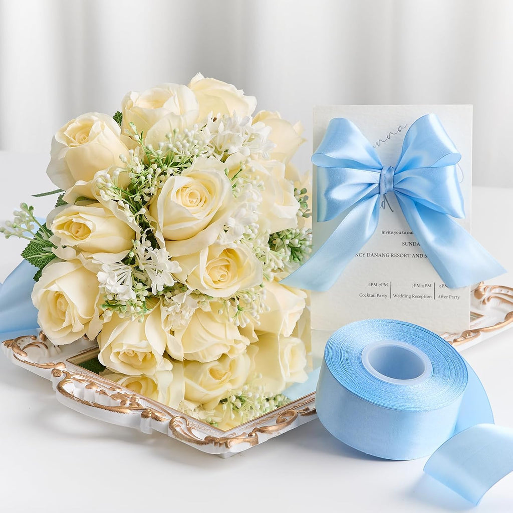 Light Blue Satin Ribbon, 1-1/2 Inches, 100 Yards | For Bows, Flower Bouquets, Gift Wrapping, Wedding, DIY Crafts