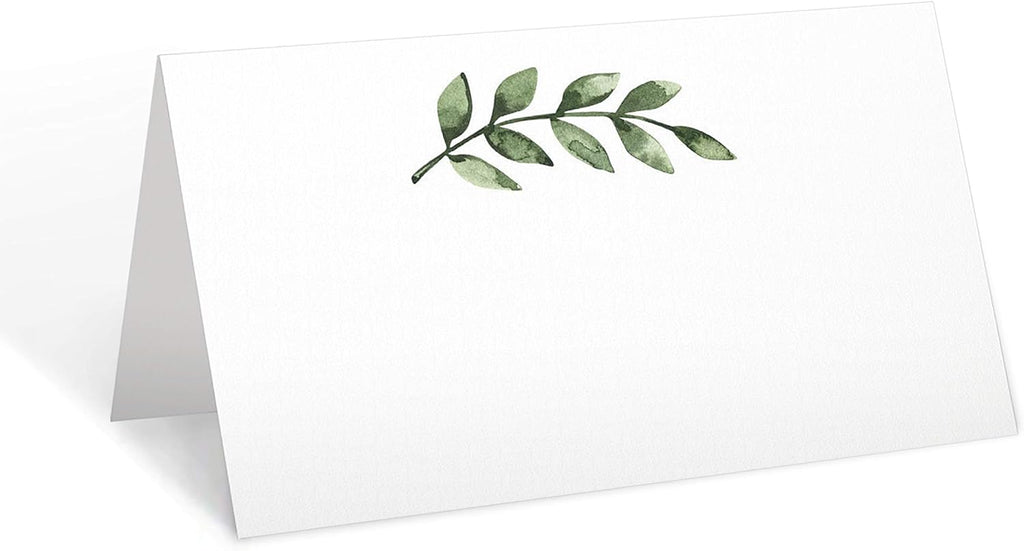 321Done Greenery Place Cards for Table Setting - Set of 50 Blank Name Cards, Seating Chart & Placecard for Wedding Reception, Dinner Party, Buffet & Calligraphy - 3.5x2, White, Made in USA