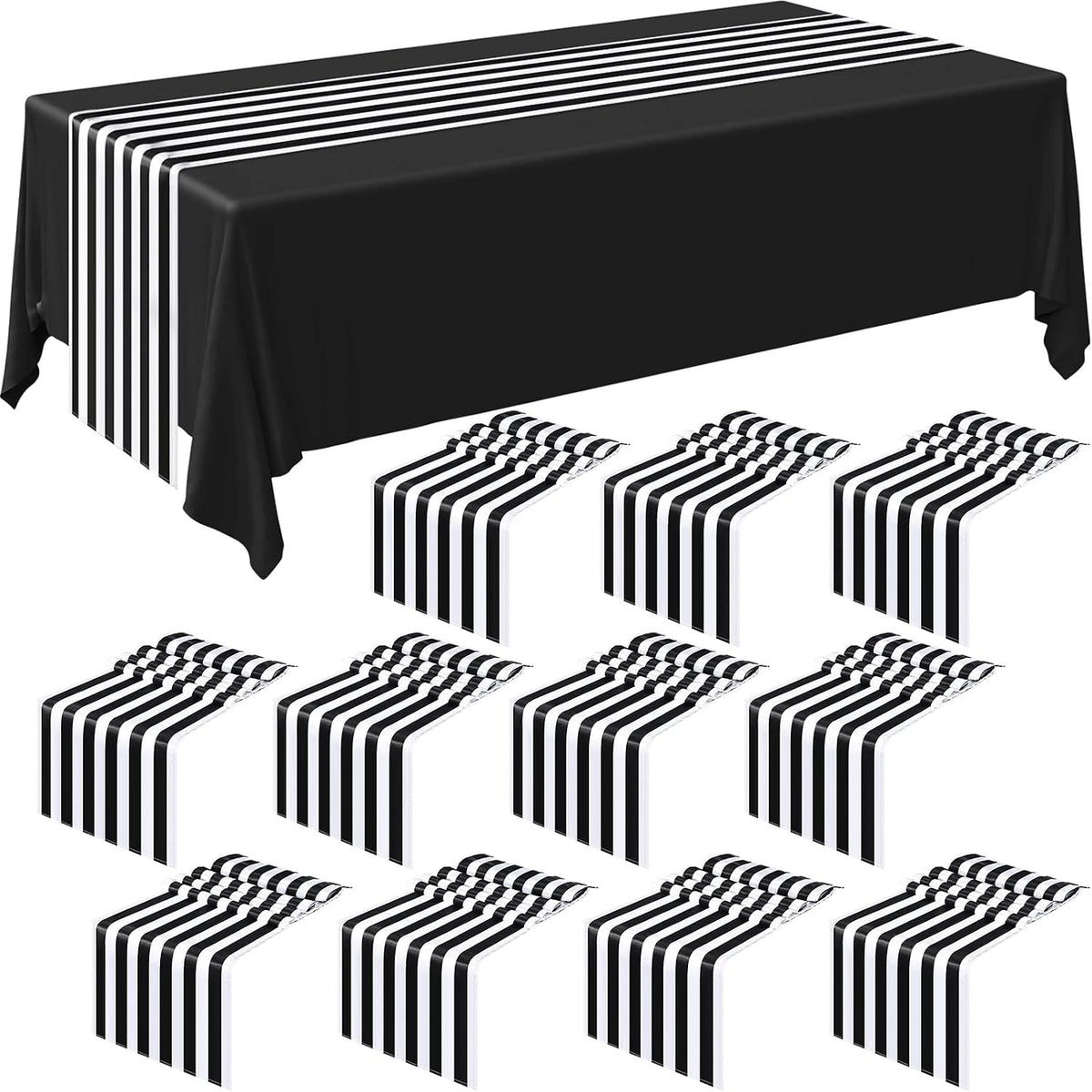 Breling 12 Pack Black and White Striped Table Runner, 12 x 108 Inches