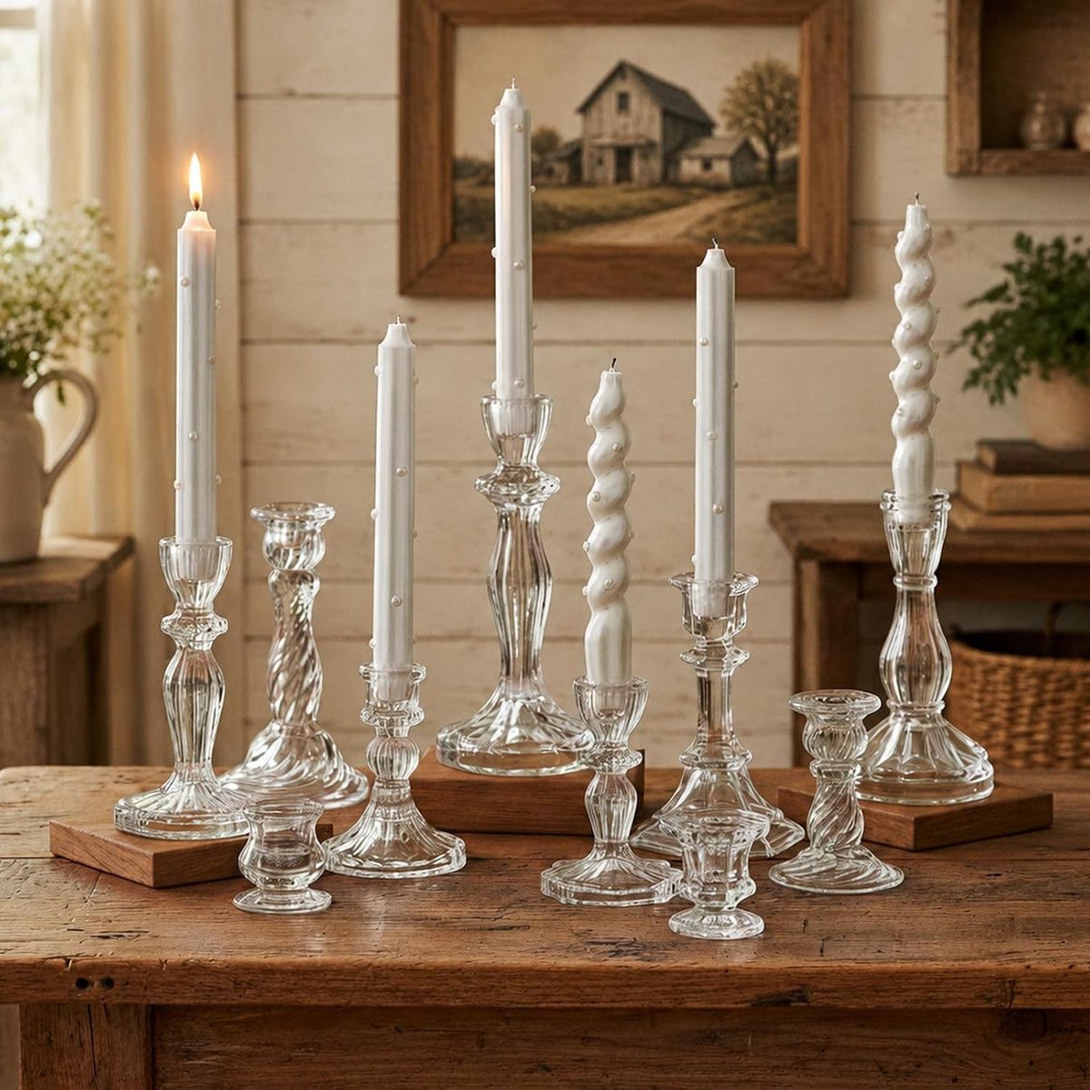 Hewory Crystal Taper Candle Holders: 10PCS Clear Glass Candlestick Holders