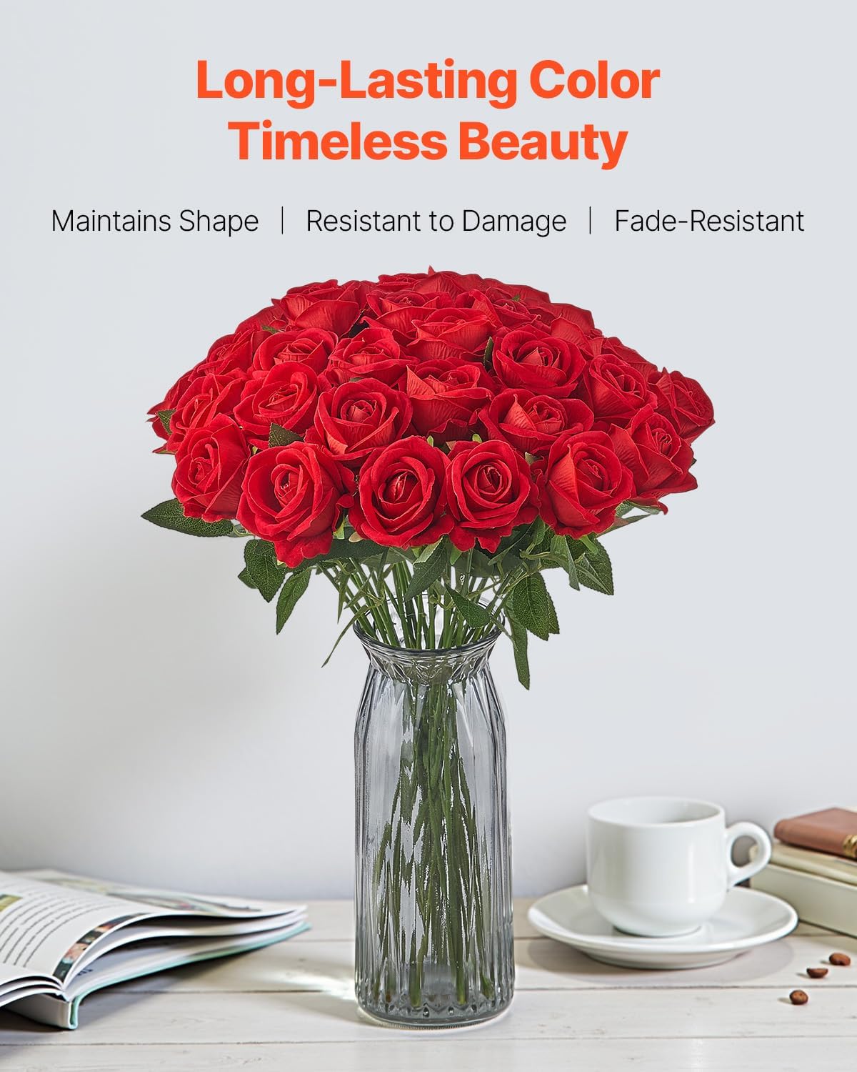 vevor artificial flowers, 500 pcs real looking red, close-up detail