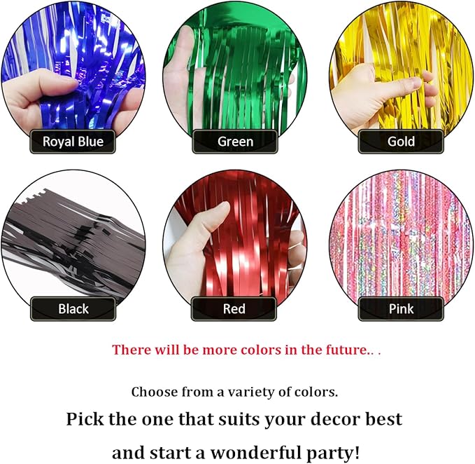 4 Pack Royal Blue Total 40 Feet Foil Fringe Garland Metallic Tinsel Banner Wall Hanging Drapes Parade Float Skirting Decorations for Trailer Mardi Gras Party Birthday Wedding Baby Shower