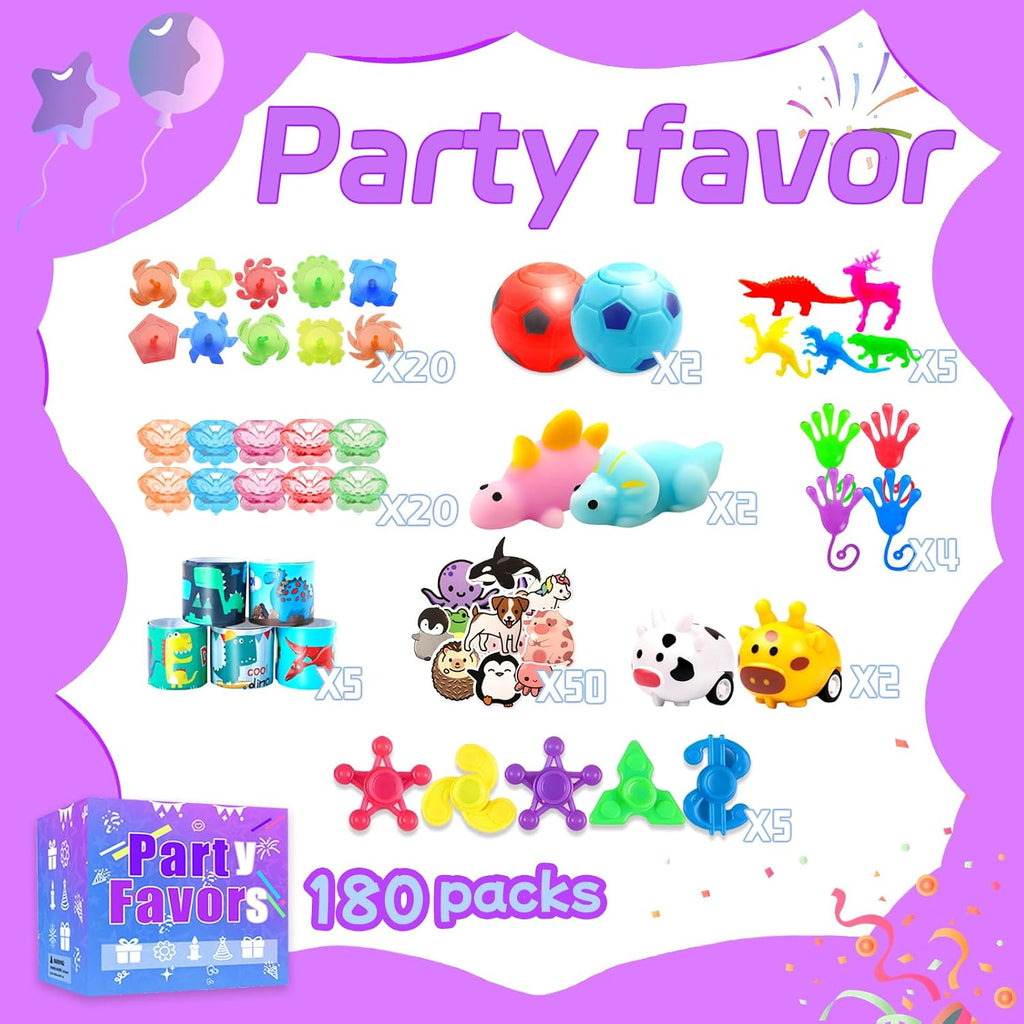 180 Party Favors for Kids, Fidget Toys Bulk, Treasure Box Toys for Classroom Prizes, Goodie Bag Stuffers Pinata Fillers, Carnival Birthday Stocking Stuffers for Boys Girls, Prize Box Toy