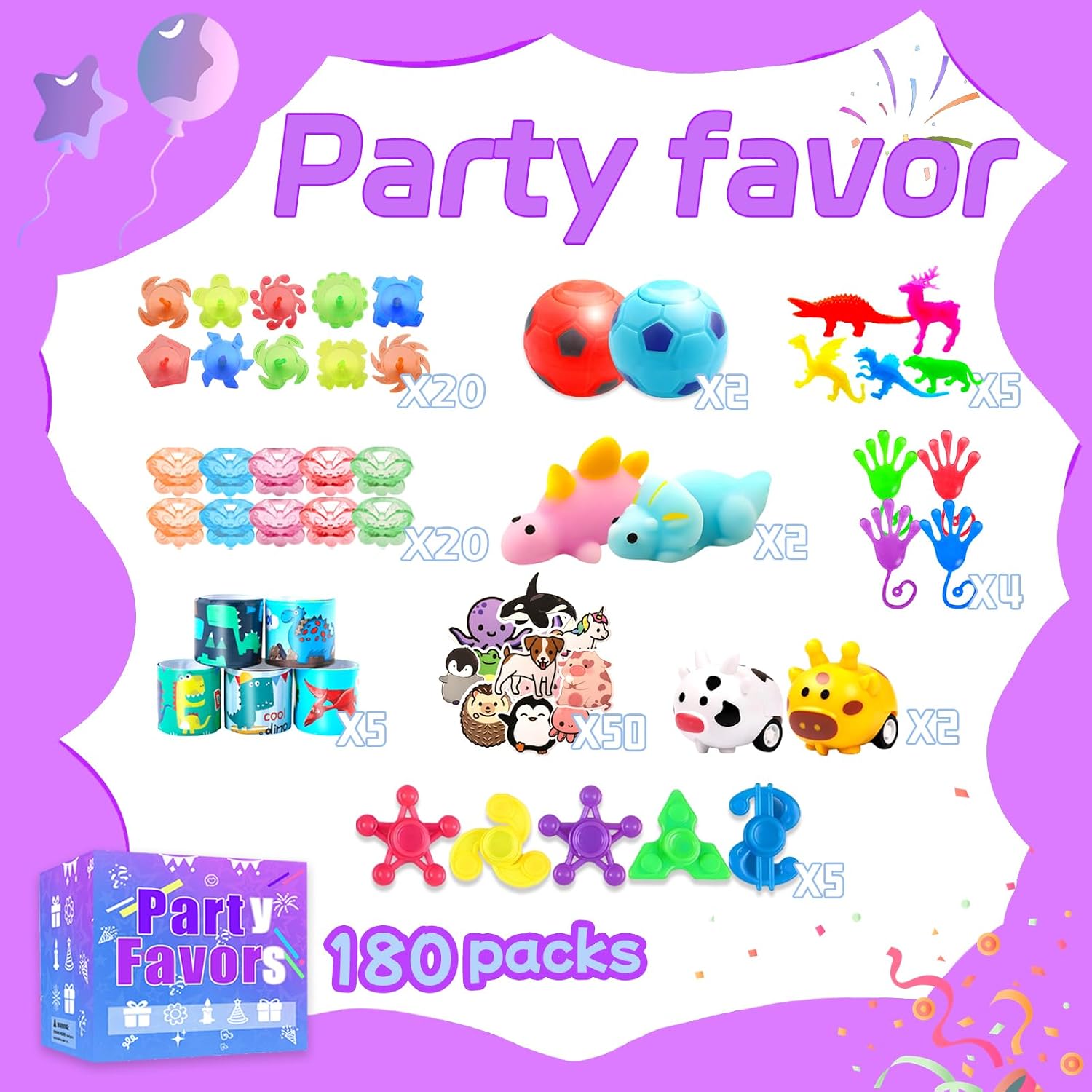 180 Party Favors for Kids, Fidget Toys Bulk, Treasure Box Toys for Classroom Prizes, Goodie Bag Stuffers Pinata Fillers, Carnival Birthday Stocking Stuffers for Boys Girls, Prize Box Toy