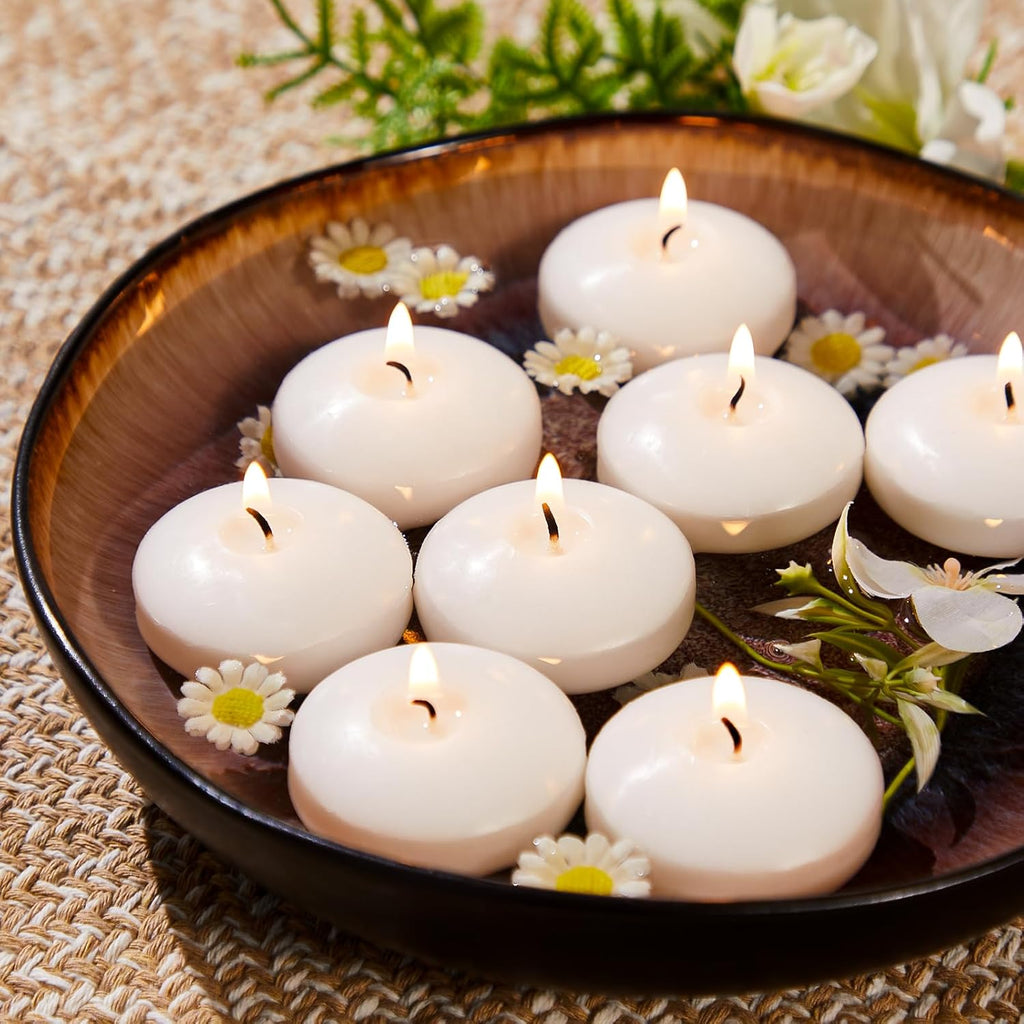 Ashlux White Floating Candles 2 inch, 24 Pack Floating Candles 5-6 Hours Long Burning, Unscented Floating Candle for Centerpieces, Wedding, Christmas Lights, Romantic Night for Her/Him Set