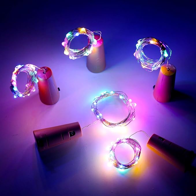 Aluan Wine Bottle Lights with Cork 10 Pack 20 LED Christmas Mini Fairy Lights, Waterproof Battery Operated Bottle Lamps for Liquor Bottles Party Bar Rustic Wedding Table Indoor Decoration, Multicolor