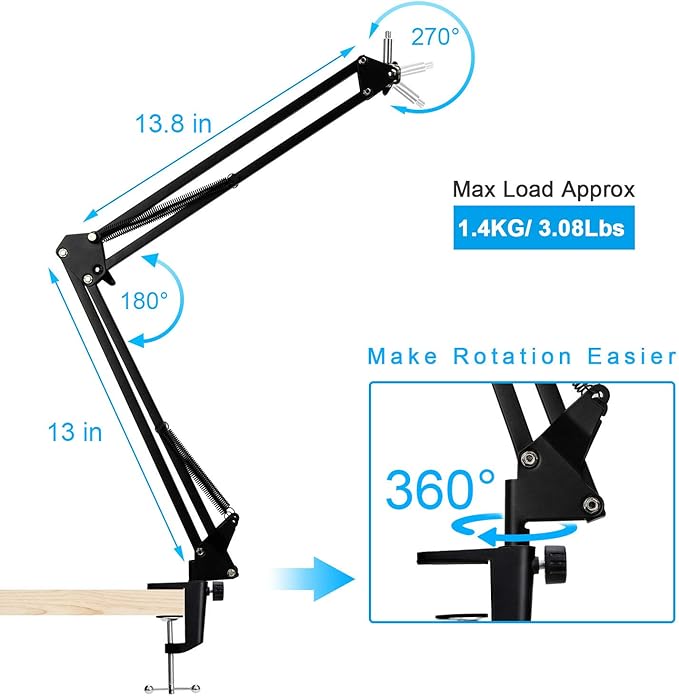 Wave 1 Microphone Stand, Professional Mic Boom Arm Stand Compatible with Elgato Wave 1 USB Condenser Microphone by SUNMON