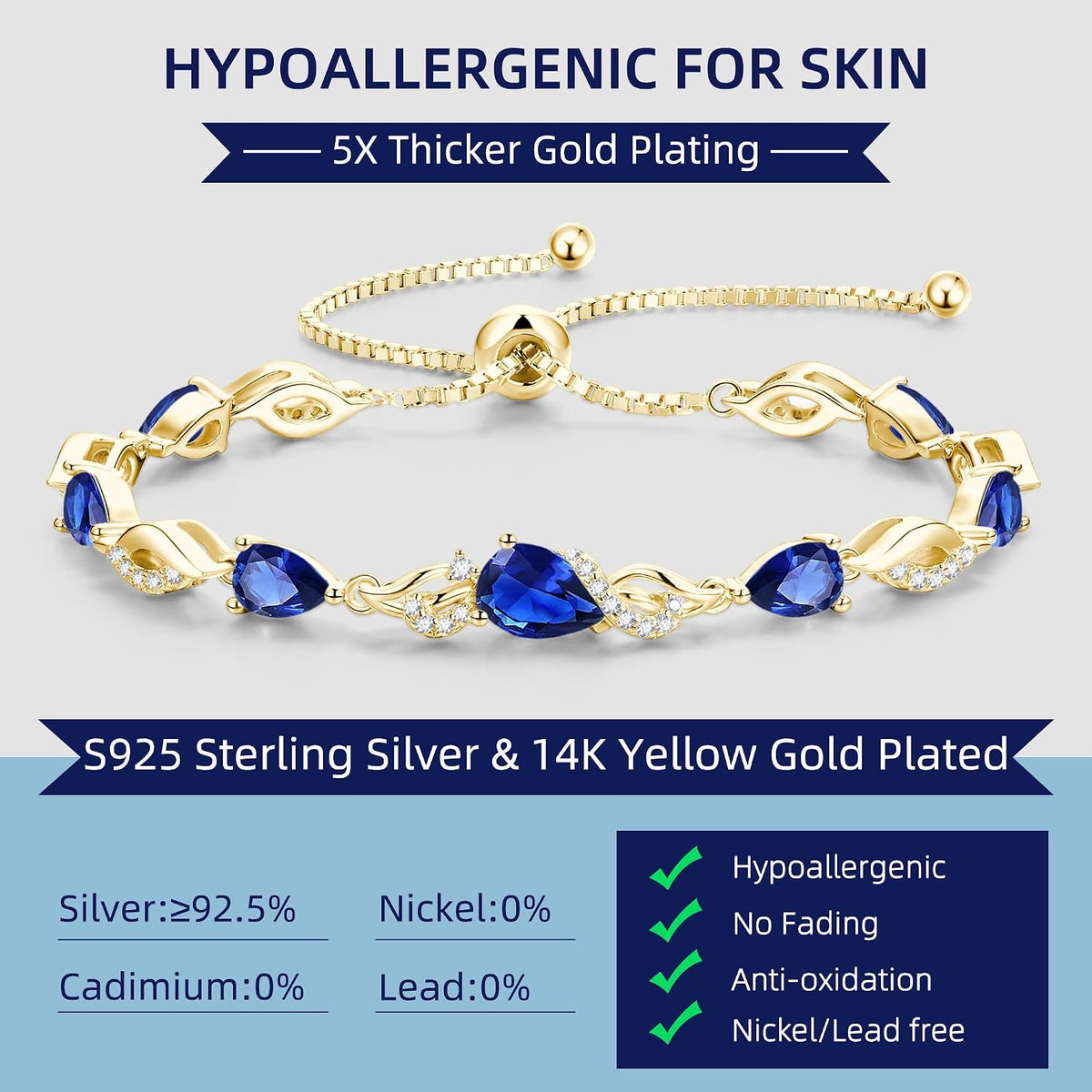 FANCIME Birthstone Adjustable Tennis Bracelet for Women