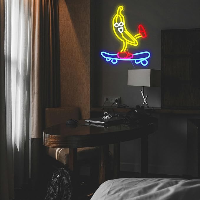 Skateboard Banana Neon Sign Cool Slide Banana LED Neon Light Dimmable Banana Light Up Sign for Shop Bedroom Party Bar Art Wall Decoration(16.3"*13")