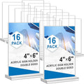 Acrylic Sign Holder 4x6, 16 Pack Clear Double Sided Clear Table Menu Vertical Display Stand Desktop Display Stand Paper Holder Table Sign Holder Suitable for Restaurants Office Store Show Fair