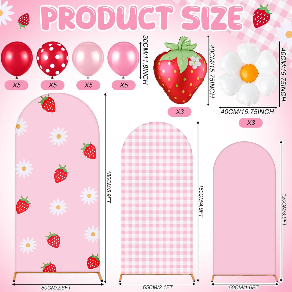 foilswirl 34 pcs strawberry arch backdrop covers party, close-up detail