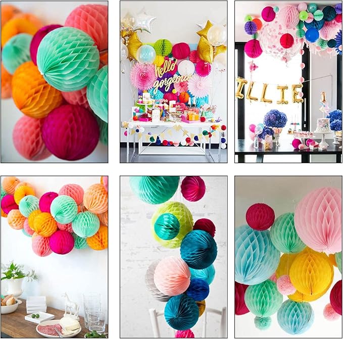 CC wonderland zone 12pcs Hot Pink and Orange Paper Honeycomb Balls,6" & 10" Hanging Tissue Pom poms for Birthday Party Decoration(Hot Pink,Pink,Orange)
