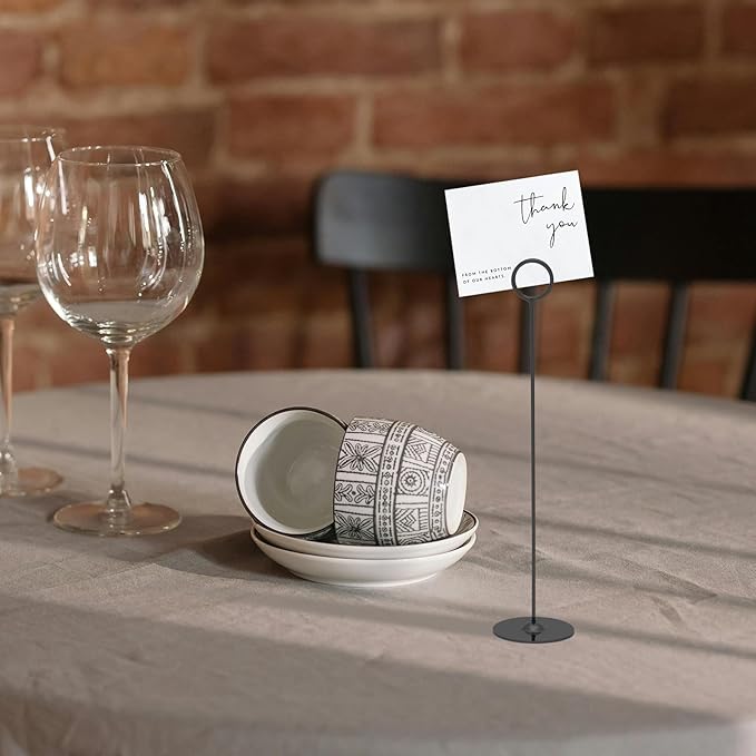 Urban Deco 24PK Table Number Holders Place Card Holders 12 Inch Table Card Holders Steel Card Holders for Photos, Food Signs, Memo Notes, Weddings, Restaurants, Birthdays (Black 24PK)