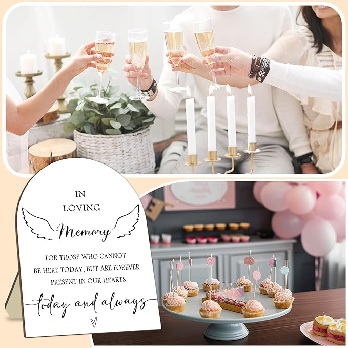 Memorial Table Sign for Bridal Shower, In Loving Memory Wooden Sign with Stand, Minimalist Decor for Wedding Reception, Event Party Favor Supplies 9 * 11IN