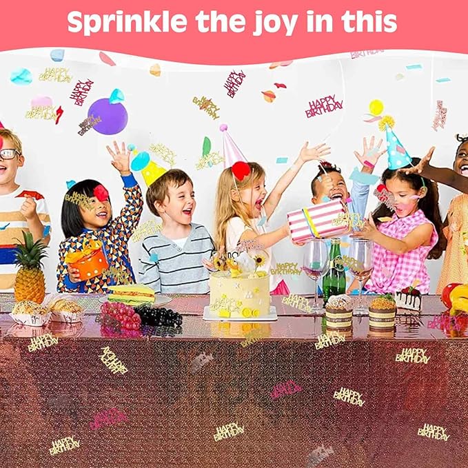 560 PCS Glitter Happy Birthday Confetti, Rose Gold Table Decorations, Iridescent Metallic Foil for DIY Crafts Festive Table Decoration