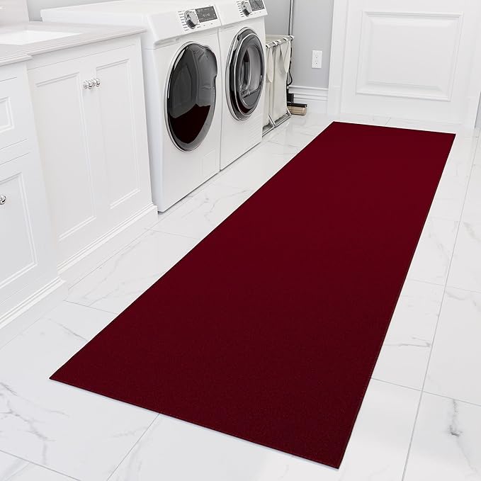 Sweet Home Stores SH Non-Slip Solid Rubberback Indoor Runner Rug for Kitchen, Hallways, Bathroom, Entrance, Bedroom, 2'7" x 12', Red