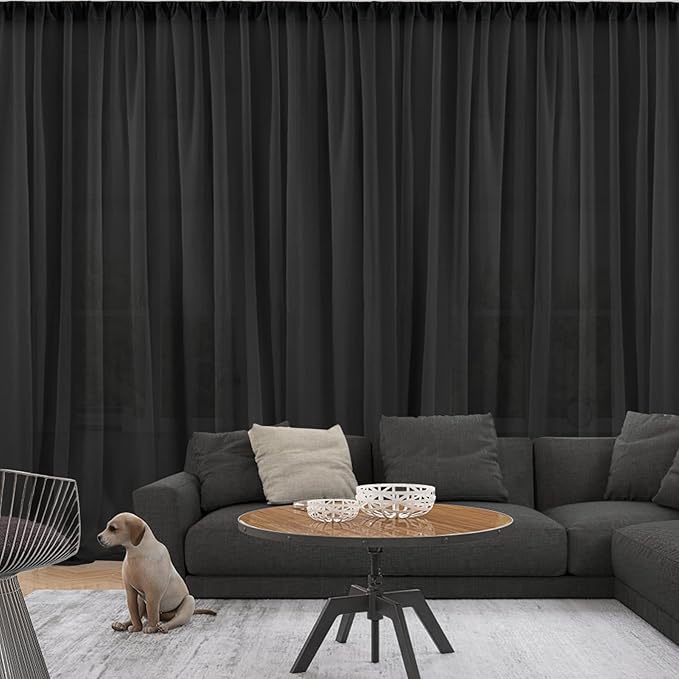 PARTISKY 10ftx10ft Black Chiffon Sheer Backdrop Curtains, Wrinkle-Free Wedding Backdrop Drapes for Birthday Party Ceremony Arch Stage Decor Background for Photography 5ft x 10ft,2 Panels