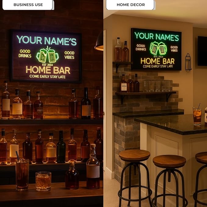 Personalized Guitar Bar Signs with Your Name for home wall light up with personalized pub name, man cave accessories, beer themed neon customizable lighted sign
