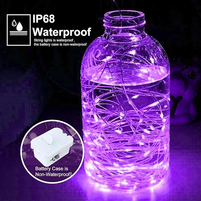 pozzolanas 24 Pack 7ft Waterproof LED Fairy Lights - Battery Operated String Lights with 20 LEDs for Home, Mason Jar, Party, Wedding, Halloween, Christmas Decorations (12 Multicolor & 12 Purple)
