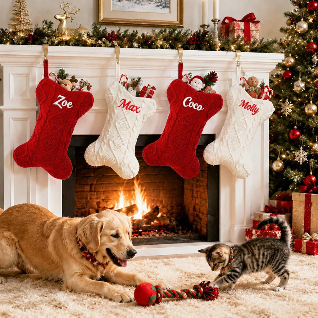 Ulico Custom Pet Stocking Christmas, Personalized Christmas Stocking for Dogs, Bone Shape Stocking Christmas Large Pet Stockings Hanging Dog Christmas Stocking for Dogs Cats Pets (1 Pcs)