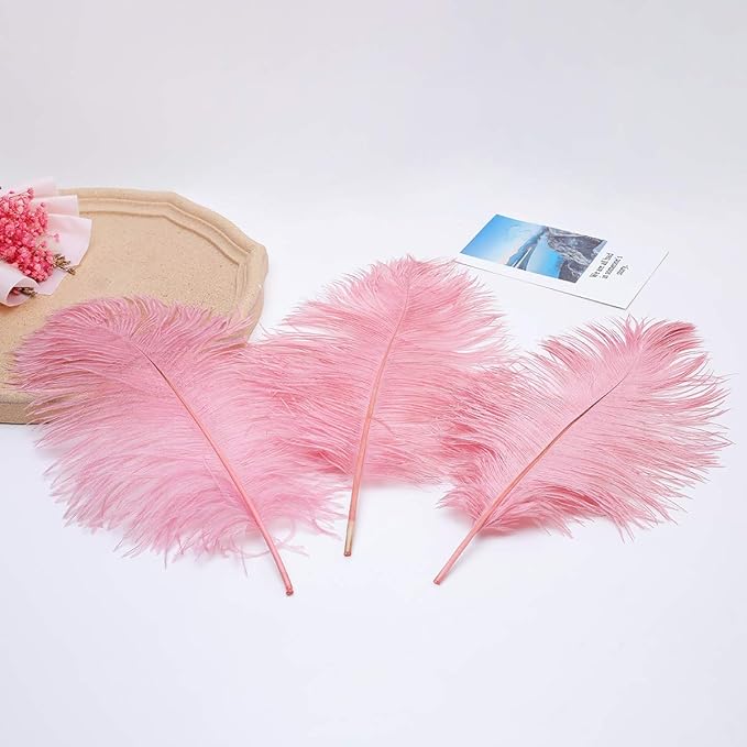 Ballinger Lotus Pink Ostrich Feathers - 24Pcs 8-10inch Feathers for Crafts,Party Centerpieces,Wedding and Home Decor