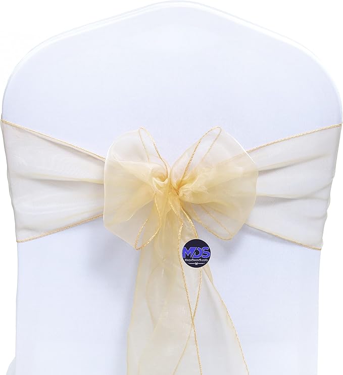 MDS Pack of 150 PCS Organza Chair Sashes Wider Dining Chair Bows Ribbon Tie Back for Wedding Party Birthday Bridal Shower Reception Event Banquet Home Chair Cover Decoration - Beige