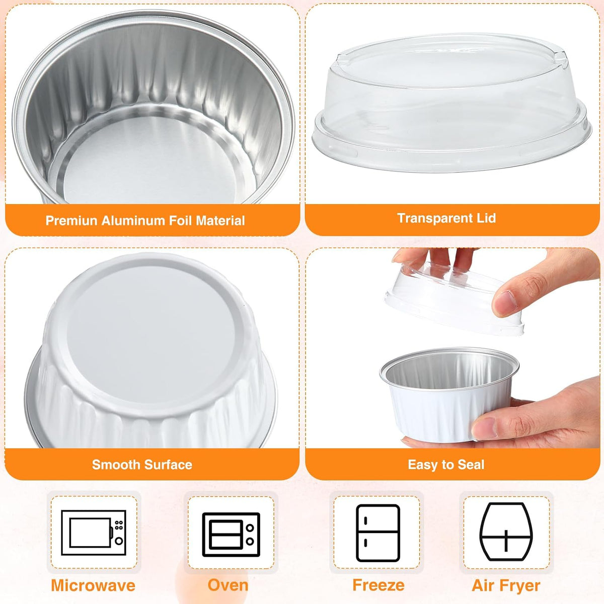 Gejoy 400 Pcs Aluminum Foil Baking Cups with Lids, Classic, White