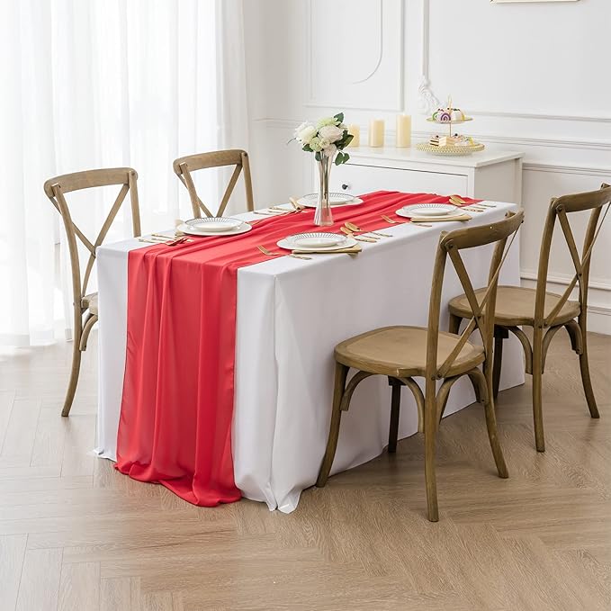 6Pack 9ft Chiffon Table Runner 14x108 Inch Sheer Romantic Table Runner for Wedding Birthday Party Bridal Shower Outdoor Decoration-Red