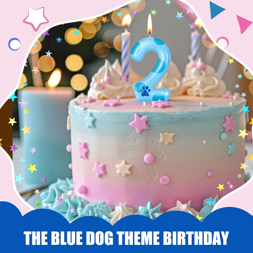MTLEE Light Blues Dog Paw Candles Birthday Cake Decorations Cake Cupcake Topper for Boy and Girl Birthday Decoration (2)