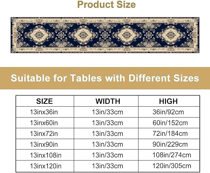 Vintage Elegant Farmhouse Table Runner Blue Beige Flower for Home Farmhouse Kitchen Table Dining Coffee Room Garden Party Wedding Decor 13x60in