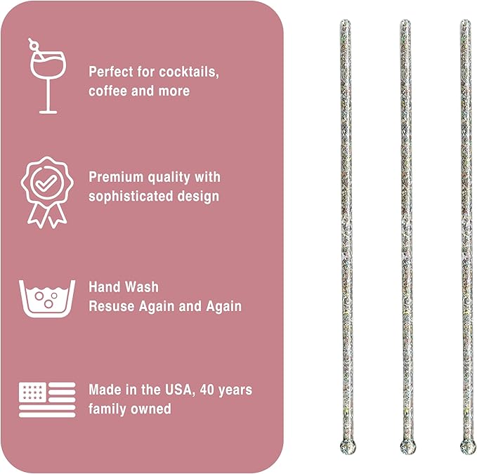 Royer Cocktail Stirrers - PRIDE Cocktail Glitter for Drinks, Perfect LGBTQ+ Party Drink Mixer & Decorations | 6 inches - Rainbow Glitter Stick with Disco Ball Design (D50)