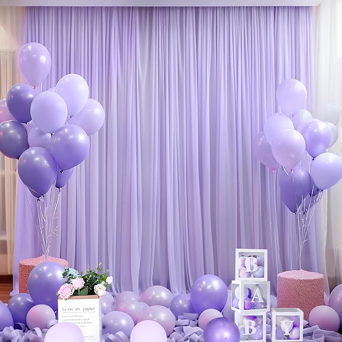 PARTISKY 20ft X 10ft Purple Tulle Backdrop Curtain for Parites, Sheer Backdrop Curtains Fabric Drapes for Wedding Ceremony Arch Party Stage Decorations