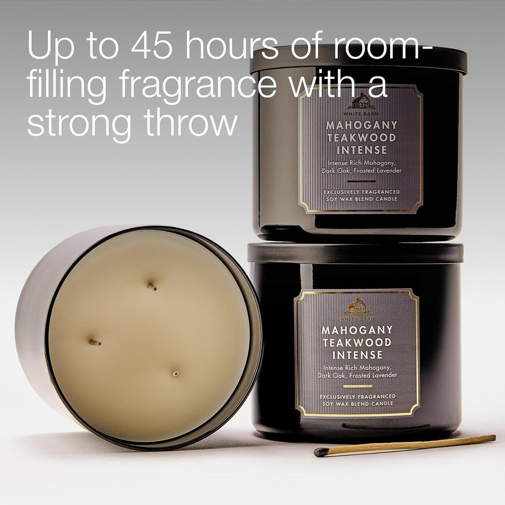 Bath & Body Works Mahogany Teakwood Intense 3-Wick Candle - Scented Candle for At-Home Use - Long-Lasting, Room-Filling Fragrance - High Fragrance Oil Concentration - Soy Wax Blend