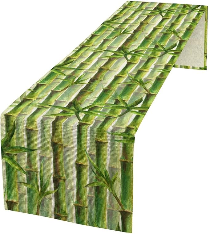 Bamboo Table Runner,Green Plant Print Table Runner for Kitchen Dining Table Home Party Decoration 13x36 Inch