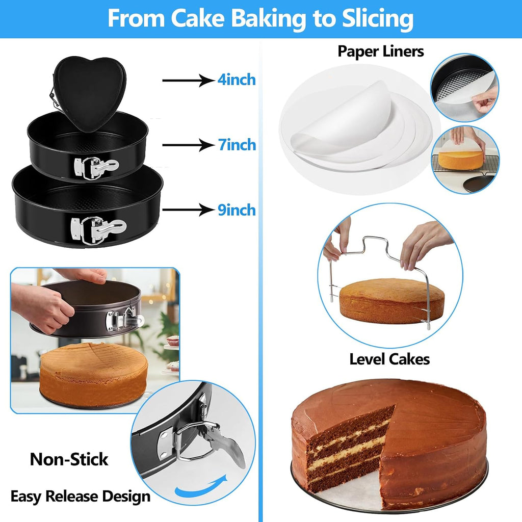 Makmeng 722pcs Cake Decorating Kit - Baking Supplies with Springform Pans, Cake Rotating Turntable, Icing Piping Bags and frosting Tips Set - Cake Decorating Tools for Beginners