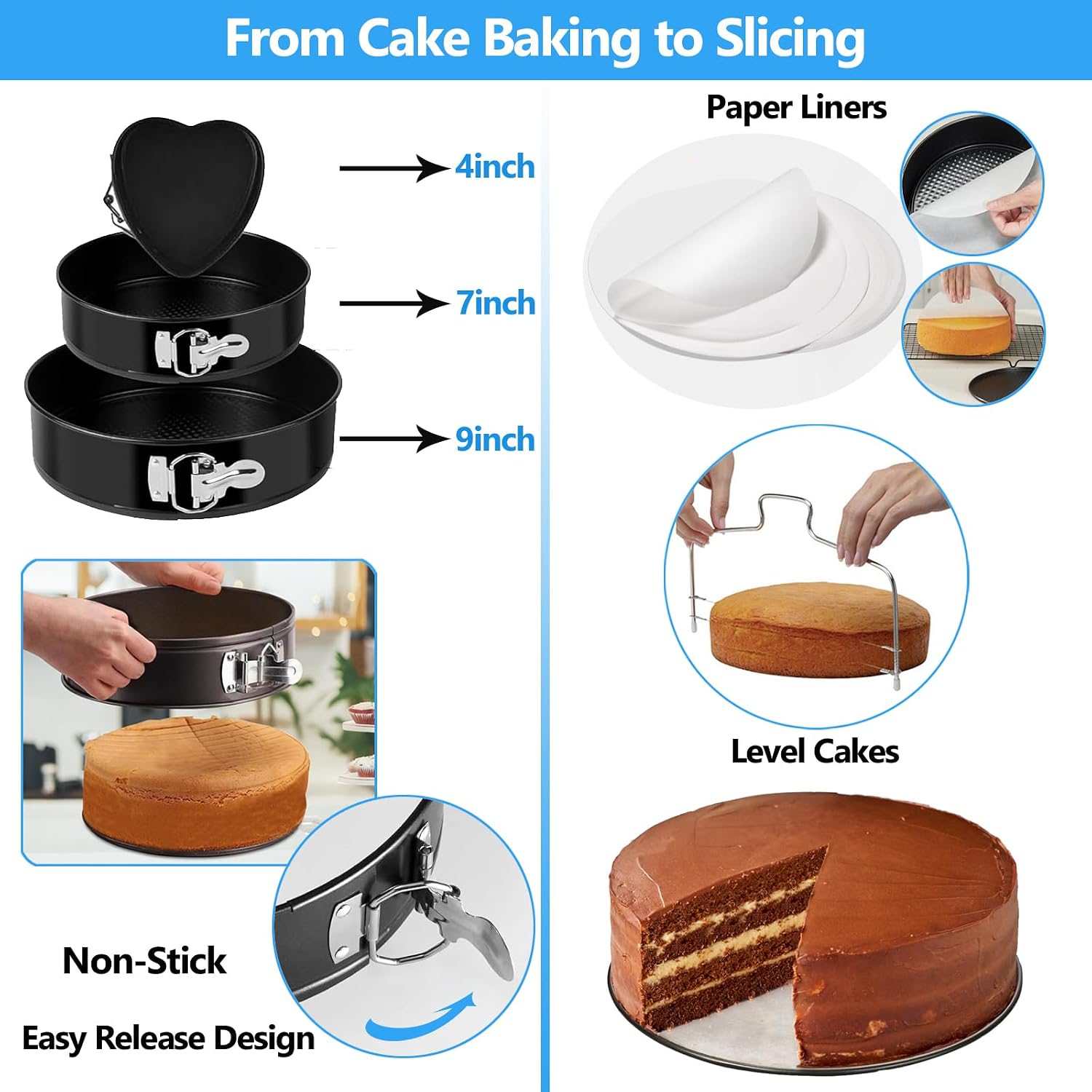 Makmeng 722pcs Cake Decorating Kit - Baking Supplies with Springform Pans, Cake Rotating Turntable, Icing Piping Bags and frosting Tips Set - Cake Decorating Tools for Beginners