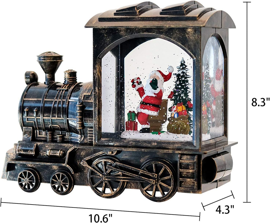 Christmas Musical Snow Globe Lantern Battery Operated with 6 Hour Timer, Santa Lighted Snow Globe Train Spinning Water Swirling Glitter Christmas Decoration Gifts(10.6 x 4.3 x 8.3 Inches)
