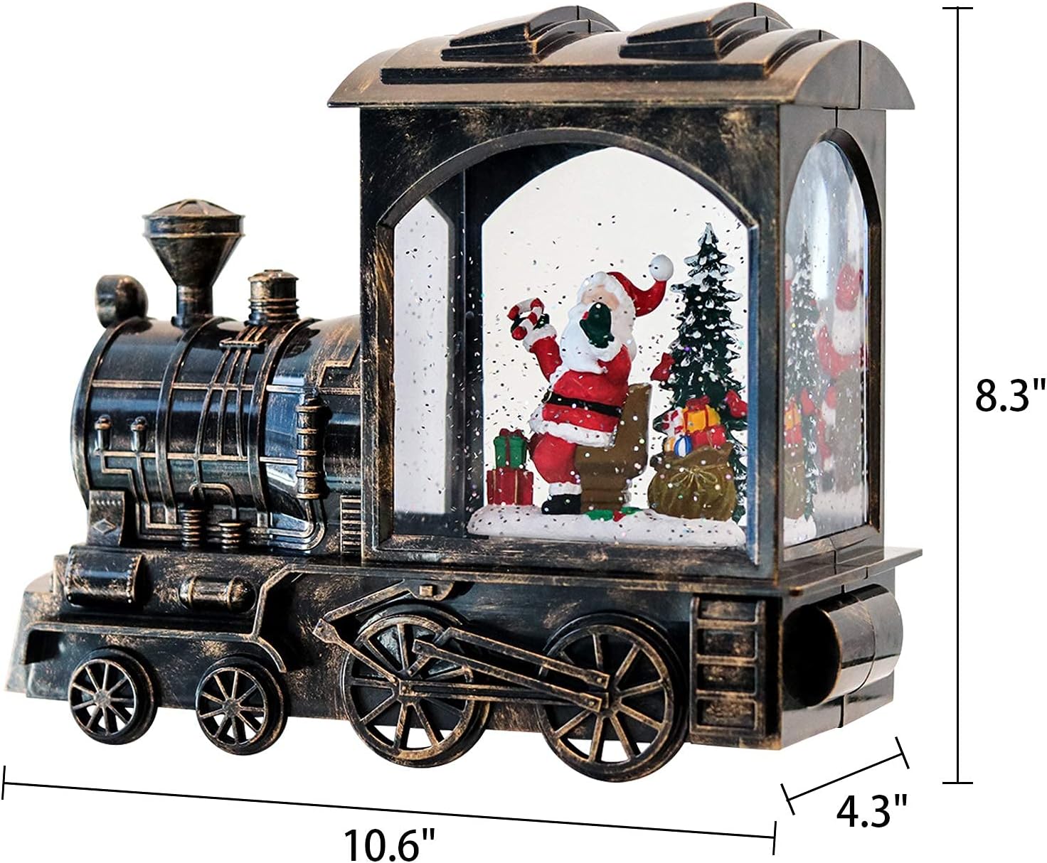 Christmas Musical Snow Globe Lantern Battery Operated with 6 Hour Timer, Santa Lighted Snow Globe Train Spinning Water Swirling Glitter Christmas Decoration Gifts(10.6 x 4.3 x 8.3 Inches)