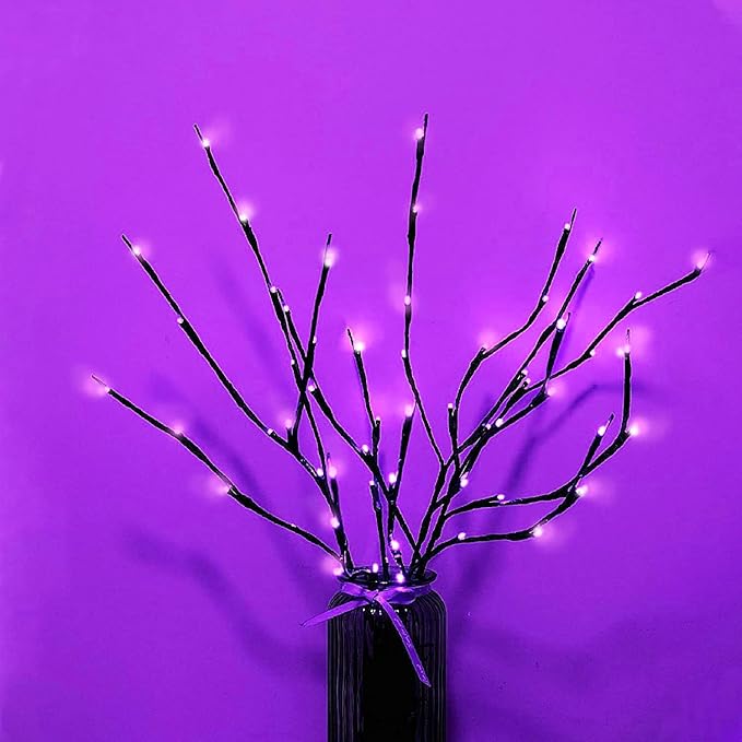 MENCH Branch Lights,3 Pcs Twig Light USB&Battery Powered 8 Flashing Modes by Remote Control.Branch Lights for Indoor, Light Up Decorations for Halloween Day and Christmas,Purple