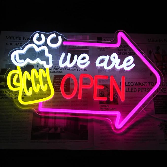 We Are Open Bar Neon Sign Beer Neon Lights Open with Arrow LED Signs for Wall Dimmable Bar Neon Light Up Sign for Man Cave Pub Restaurant Tavern Hotel Business Shop Decor 16.5 x 11.8 Inch